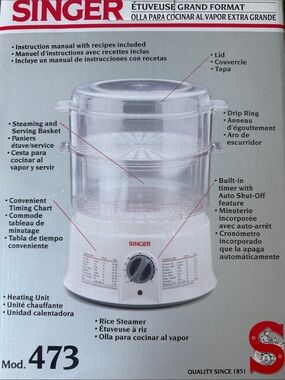 New In Box! Singer 2-Tier White Electric Food Steamer - Model 473